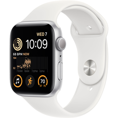 Apple Watch SE (2 Gen, 2022) (GPS) 44mm Aluminum Case (silver) with Sport Band (white) (MNK23) Regular, 140-220mm