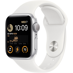 Apple Watch SE (2 Gen, 2022) (GPS) 40mm Aluminum Case (silver) with Sport Band (white) (MNJV3) Regular, 130-200mm
