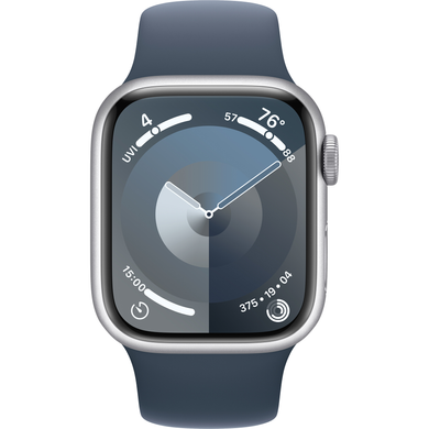 Apple Watch Series 9 (GPS) 41mm Aluminum Case (silver) with Sport Band (storm blue) - M/L (MR913)