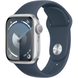 Apple Watch Series 9 (GPS) 41mm Aluminum Case (silver) with Sport Band (storm blue) - M/L (MR913)