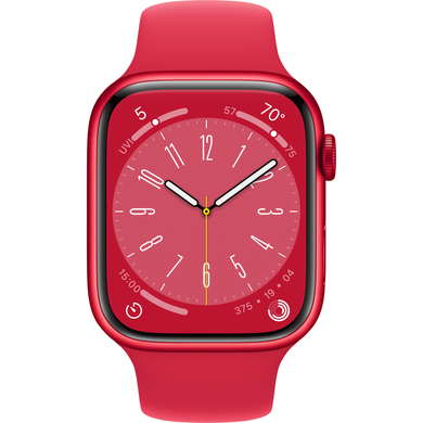 Apple Watch Series 8 (GPS) 45mm Aluminum Case (red) with Sport Band (red) (MNP43) Regular, 140-220mm