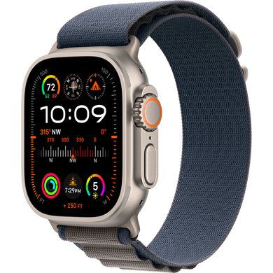 Apple Watch Ultra (2 Gen, 2023) (GPS+Cellular) 49mm Titanium Case (natural) with Alpine Loop (blue) - L (MREQ3UL/A)