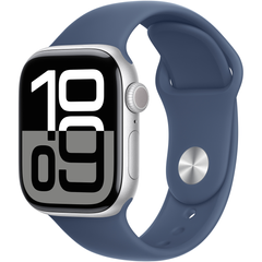 Apple Watch Series 10 (GPS) 42mm Aluminum Case (silver) with Sport Band (denim) - S/M (MWWA3QH/A)