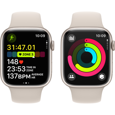 Apple Watch Series 9 (GPS) 45mm Aluminum Case (starlight) with Sport Band (starlight) - S/M (MR963)