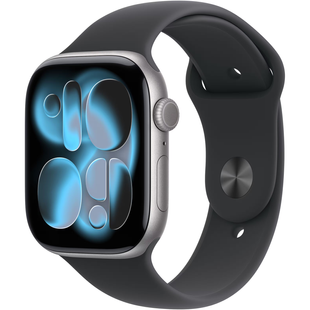 Apple Watch Series 11 (GPS+Cellular) 46mm Aluminum Case (space grey) with Sport Band (black) - S/M, 140-190mm (MFC94RK/A)