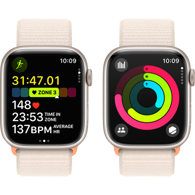 Apple Watch Series 9 (GPS) 45mm Aluminum Case (starlight) with Sport Loop (starlight) (MR983)