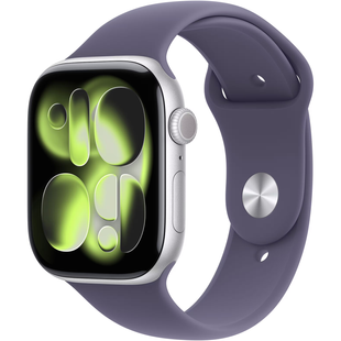 Apple Watch Series 11 (GPS+Cellular) 46mm Aluminum Case (silver) with Sport Band (purple fog) - M/L, 160-210mm (MFCR4RK/A)