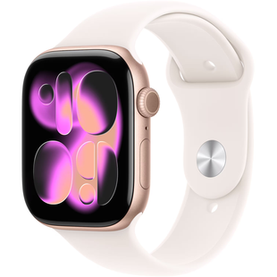 Apple Watch Series 11 (GPS+Cellular) 46mm Aluminum Case (rose gold) with Sport Band (light blush) - S/M, 140-190mm (MFCG4RK/A)