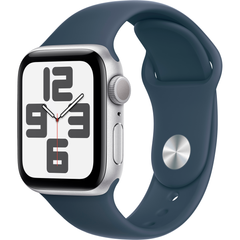 Apple Watch SE (2 Gen, 2022) (GPS) 40mm Aluminum Case (silver) with Sport Band (storm blue) - S/M (MRE13QP/A)