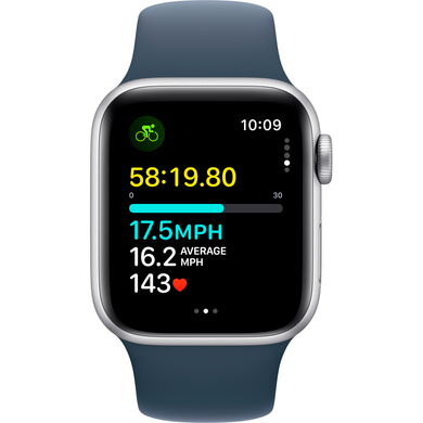 Apple Watch SE (2 Gen, 2022) (GPS) 40mm Aluminum Case (silver) with Sport Band (storm blue) - S/M (MRE13QP/A)