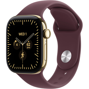 Apple Watch Series 12 (GPS+Cellular) 42mm Titanium Case (radiant gold) with Sport Band (burgundy) - S/M, 130-180mm (MJGJ4RK/A)
