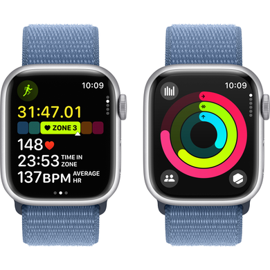 Apple Watch Series 9 (GPS) 41mm Aluminum Case (silver) with Sport Loop (winter blue) (MR923)