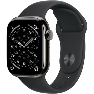 Apple Watch Series 11 (GPS+Cellular) 42mm Titanium Case (slate) with Sport Band (black) - M/L, 150-200mm (MF8T4RK/A)