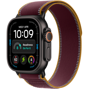 Apple Watch Ultra (4 Gen, 2026) (GPS+Cellular) 49mm Titanium Case (black) with Trail Loop (burgundy) - M/L, 145-220mm (MJC44QI/A)