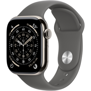 Apple Watch Series 11 (GPS+Cellular) 42mm Titanium Case (natural) with Sport Band (stone grey) - M/L, 150-200mm (MF8N4RK/A)