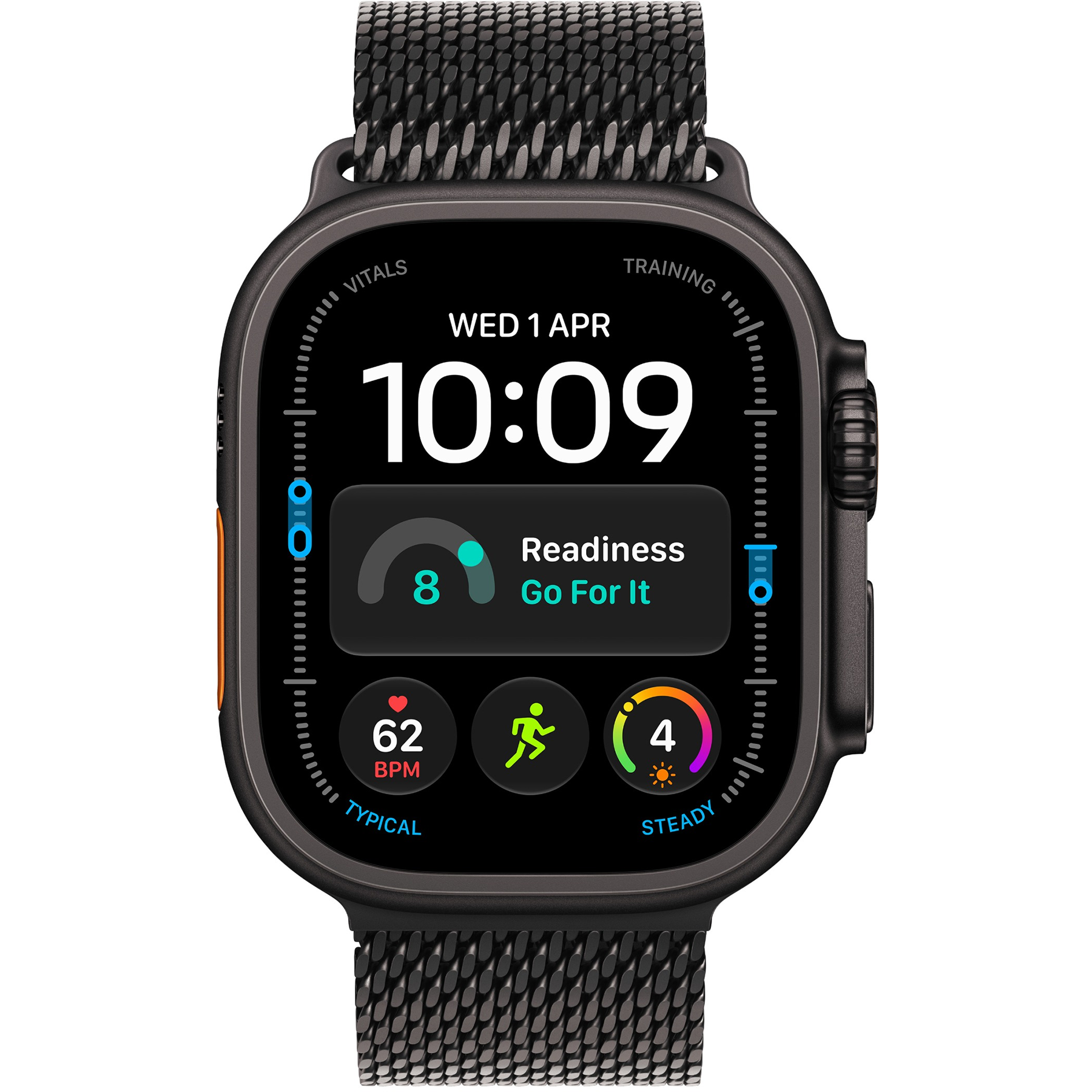 Apple Watch Ultra (4 Gen, 2026) (GPS+Cellular) 49mm Titanium Case (black) with Titanium Milanese Loop (black) - L, 180-210mm (MJAX4QI/A)