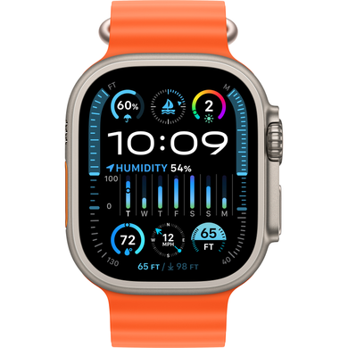 Apple Watch Ultra (2 Gen, 2023) (GPS+Cellular) 49mm Titanium Case (natural) with Ocean Band (orange) (MREH3UL/A)