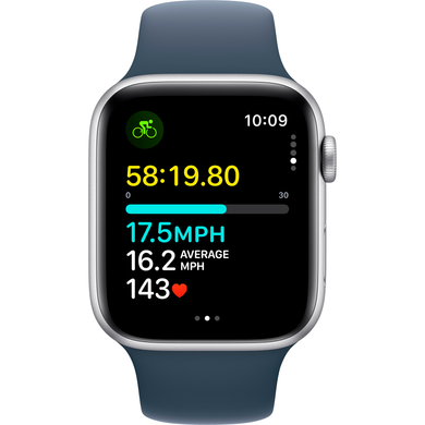 Apple Watch SE (2 Gen, 2022) (GPS) 44mm Aluminum Case (silver) with Sport Band (storm blue) - M/L (MREE3QP/A)