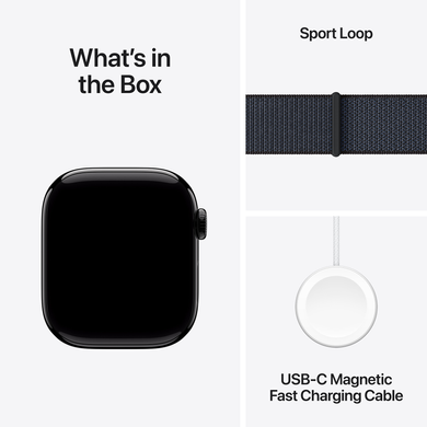 Apple Watch Series 10 (GPS) 42mm Aluminum Case (jet black) with Sport Loop (ink) (MWWG3)