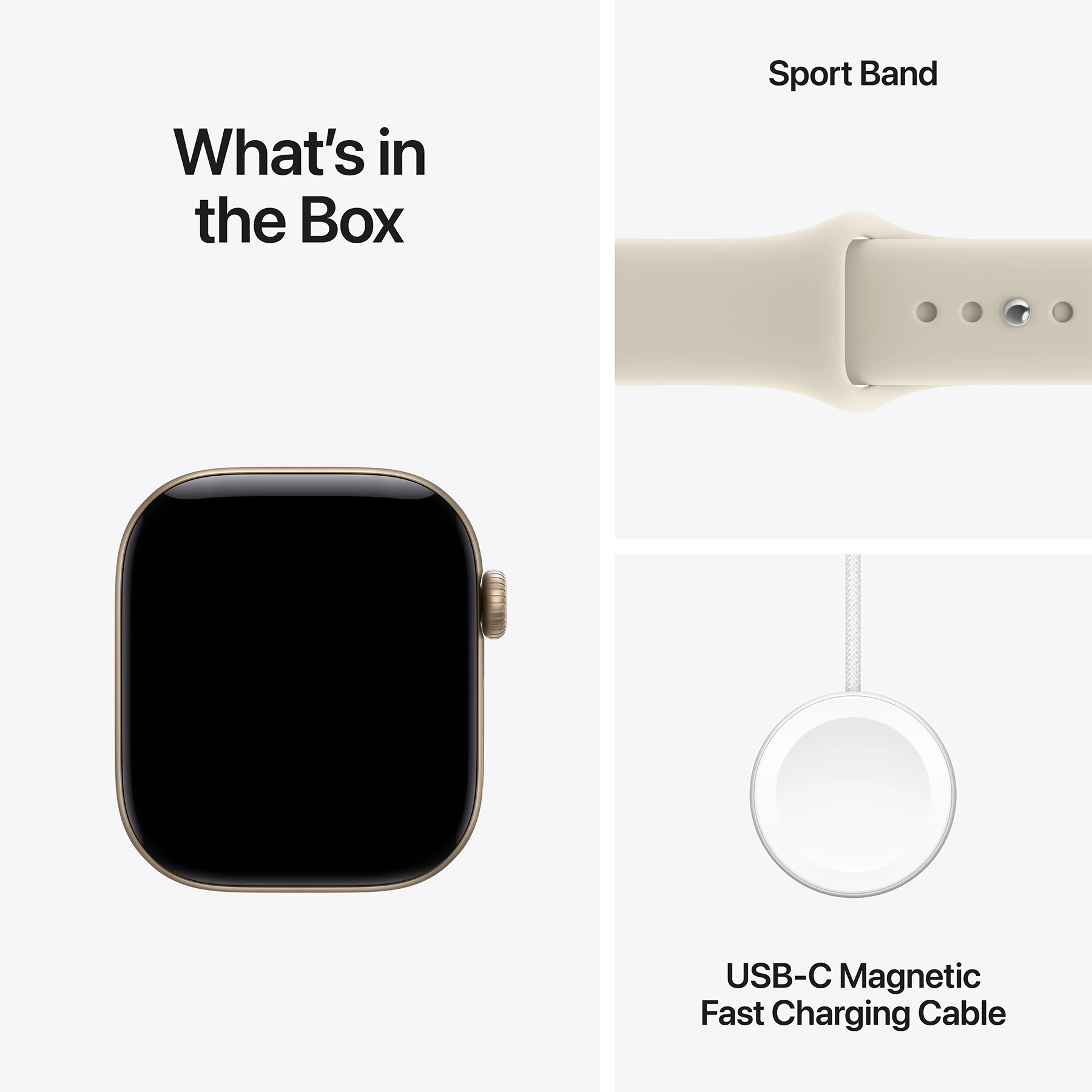 Apple Watch Series 12 (GPS) 42mm Aluminum Case (light gold) with Sport Band (sand) - M/L, 150-200mm (MJEE4RK/A)