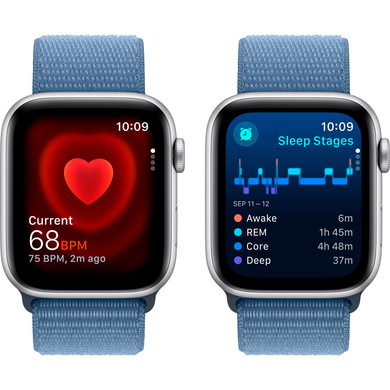 Apple Watch SE (2 Gen, 2022) (GPS) 44mm Aluminum Case (silver) with Sport Loop (winter blue) (MREF3QP/A)