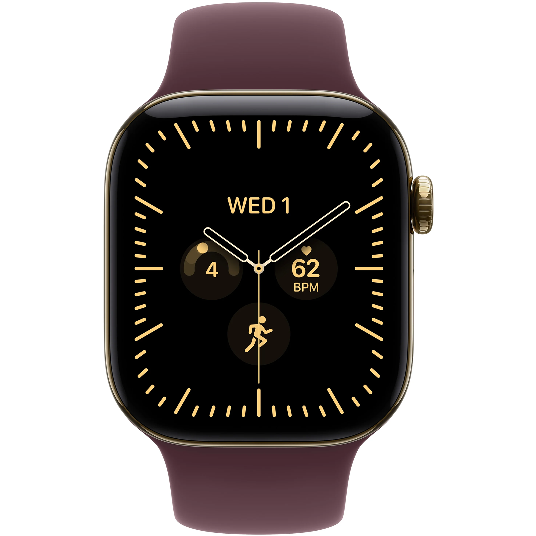 Apple Watch Series 12 (GPS+Cellular) 42mm Titanium Case (radiant gold) with Sport Band (burgundy) - M/L, 150-200mm (MJGK4RK/A)