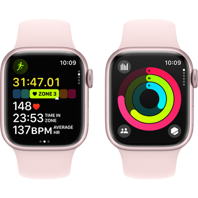 Apple Watch Series 9 (GPS) 41mm Aluminum Case (pink) with Sport Band (light pink) - S/M (MR933)