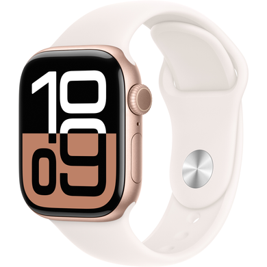 Apple Watch Series 10 (GPS) 42mm Aluminum Case (rose gold) with Sport Band (light blush) - S/M (MWWH3)