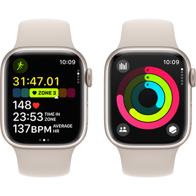 Apple Watch Series 9 (GPS) 41mm Aluminum Case (starlight) with Sport Band (starlight) - S/M (MR8T3QP/A)