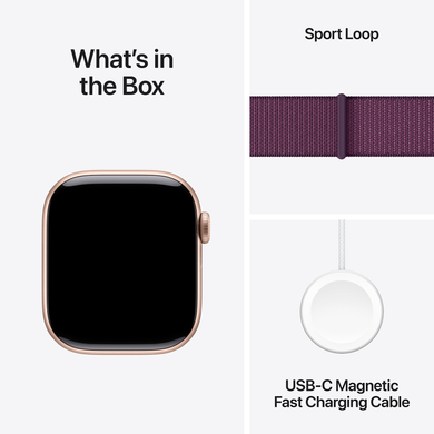 Apple Watch Series 10 (GPS) 42mm Aluminum Case (rose gold) with Sport Loop (plum) (MWWK3)