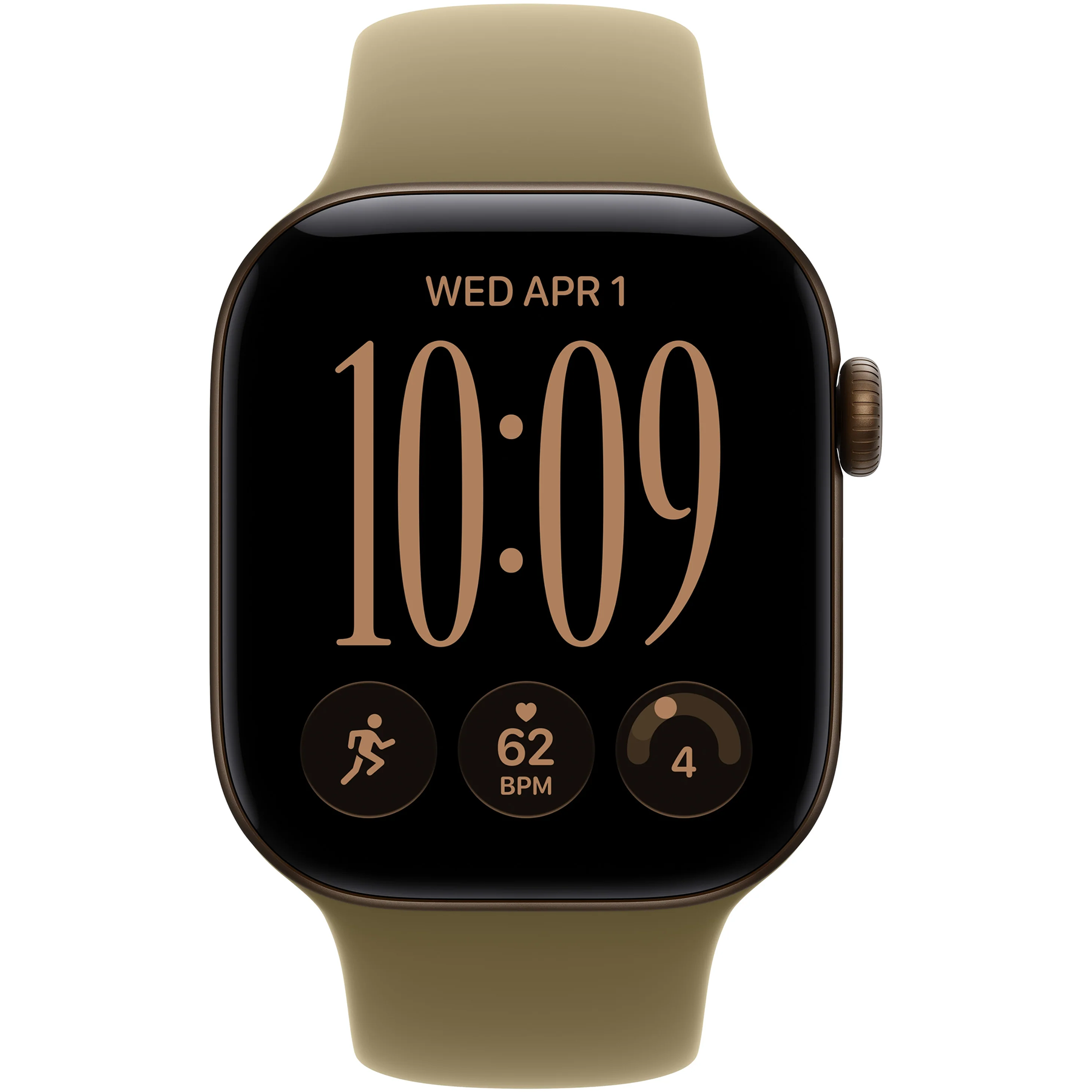 Apple Watch Series 12 (GPS+Cellular) 42mm Aluminum Case (dark bronze) with Sport Band (olive) - M/L, 150-200mm (MJG54RK/A)