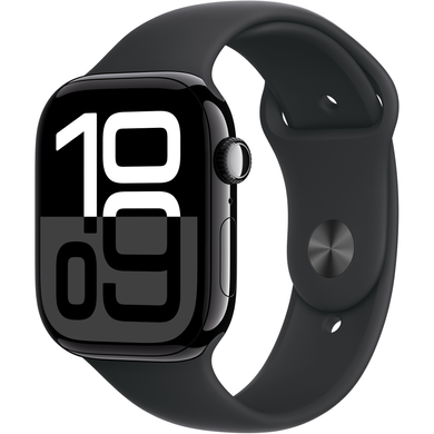 Apple Watch Series 10 (GPS) 46mm Aluminum Case (jet black) with Sport Band (black) - S/M (MWWP3)