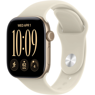 Apple Watch Series 12 (GPS+Cellular) 42mm Aluminum Case (light gold) with Sport Band (sand) - S/M, 130-180mm (MJG24RK/A)