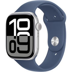 Apple Watch Series 10 (GPS) 46mm Aluminum Case (silver) with Sport Band (denim) - S/M (MWWL3)