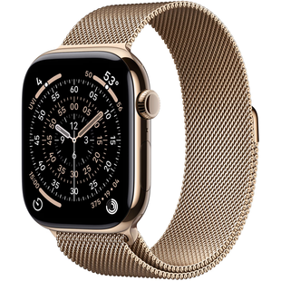 Apple Watch Series 11 (GPS+Cellular) 46mm Titanium Case (gold) with Milanese Loop (gold) - S/M, 130-180mm (MFD74RK/A)