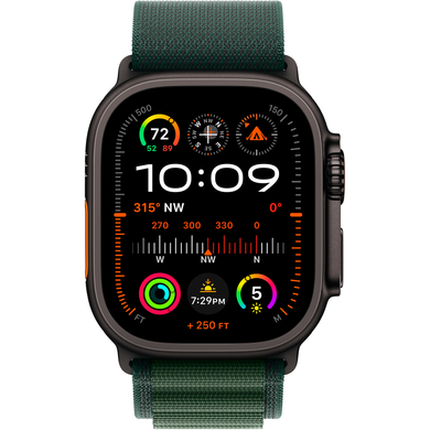 Apple Watch Ultra (2 Gen, 2024) (GPS+Cellular) 49mm Titanium Case (black) with Alpine Loop (dark green) - S (MX4Q3)