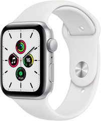 Apple Watch SE (GPS) 44mm Aluminum Case (silver) with Sport Band (white) (MYDQ2)