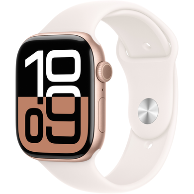 Apple Watch Series 10 (GPS) 46mm Aluminum Case (rose gold) with Sport Band (light blush) - S/M (MWWT3)