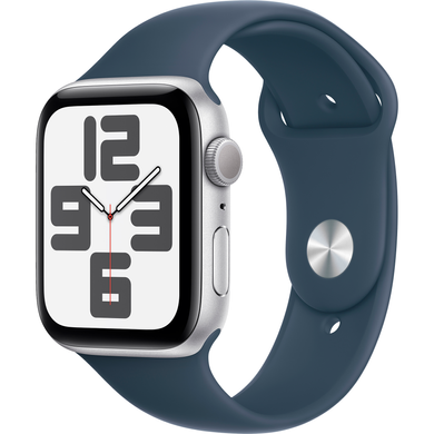 Apple Watch SE (2 Gen, 2023) (GPS) 44mm Aluminum Case (silver) with Sport Band (storm blue) - M/L (MREE3)