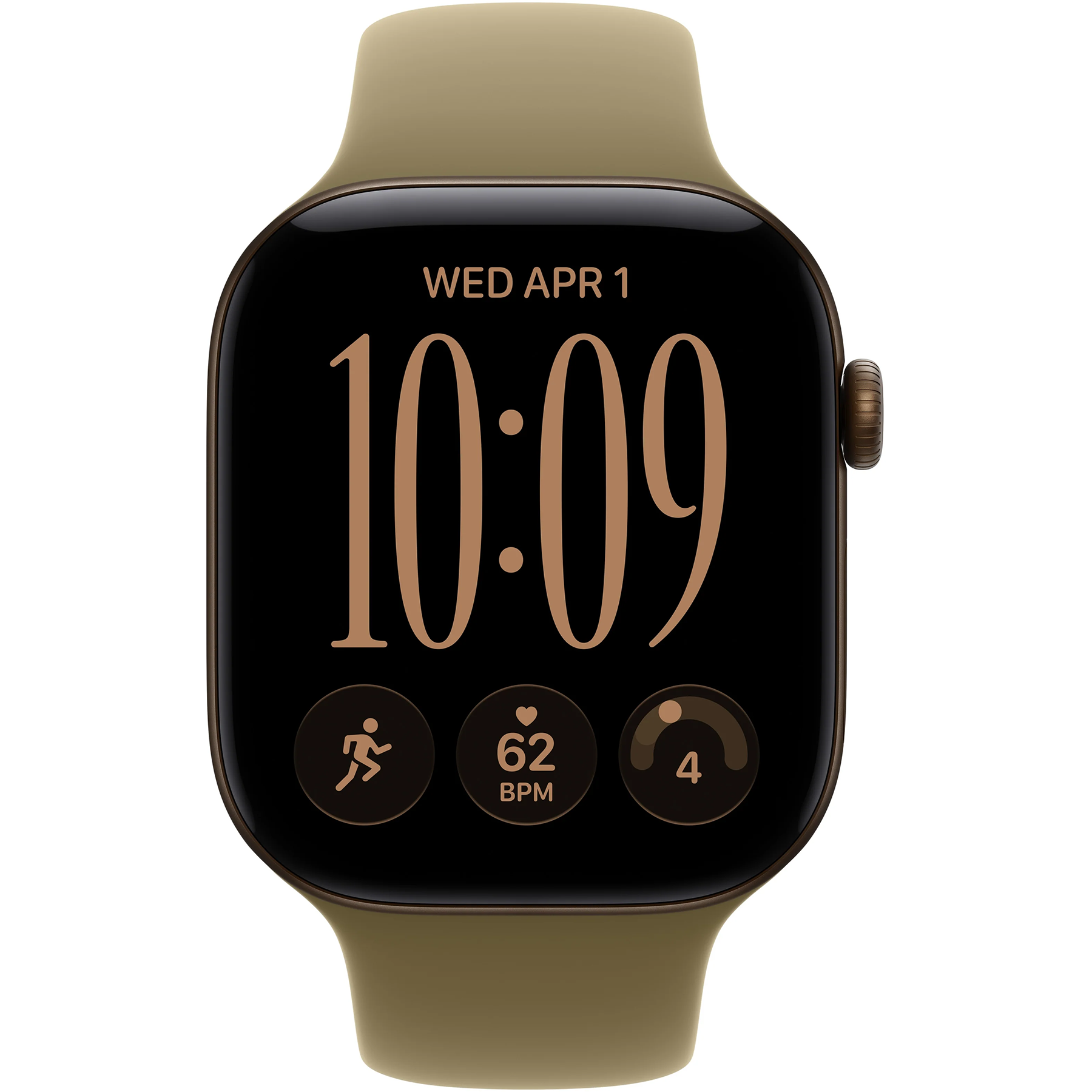 Apple Watch Series 12 (GPS+Cellular) 46mm Aluminum Case (dark bronze) with Sport Band (olive) - M/L, 160-210mm (MJGE4RK/A)