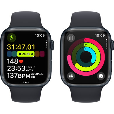 Apple Watch Series 9 (GPS) 45mm Aluminum Case (midnight) with Sport Band (midnight) - S/M (MR993QP/A)