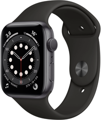 Apple Watch Series 6 (GPS) 44mm Aluminum Case (space gray) with Sport Band (black) (M00H3)