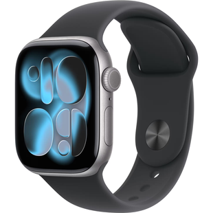 Apple Watch Series 11 (GPS+Cellular) 42mm Aluminum Case (space grey) with Sport Band (black) - S/M, 130-180mm (MF8A4RK/A)