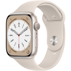 Apple Watch Series 8 (GPS) 45mm Aluminum Case (starlight) with Sport Band (starlight) (MNP23) Regular, 140-220mm