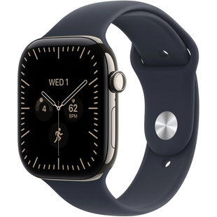 Apple Watch Series 12 (GPS+Cellular) 46mm Titanium Case (natural) with Sport Band (navy blue) - M/L, 160-210mmL (MJGN4RK/A)