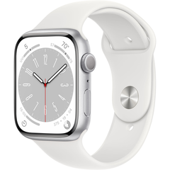 Apple Watch Series 8 (GPS) 45mm Aluminum Case (silver) with Sport Band (white) (MP6N3) Regular, 140-220mm