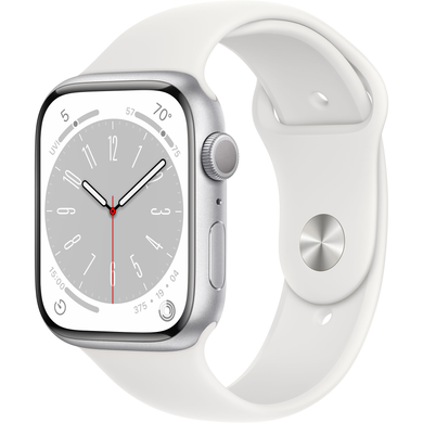 Apple Watch Series 8 (GPS) 45mm Aluminum Case (silver) with Sport Band (white) (MP6N3) Regular, 140-220mm
