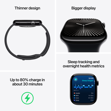 Apple Watch Series 10 (GPS) 42mm Aluminum Case (jet black) with Sport Band (black) - S/M (MWWE3)