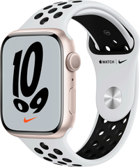 Apple Watch Nike Series 7 (GPS) 45mm Aluminum Case (starlight) with Nike Sport Band (pure platinum/black) (MKNA3)